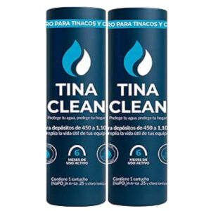 Tina Clean | Antisarro para Tinaco y Cisterna 2 Pack (6 Meses c/u) 450–1100L | Filtro y Suavizador de Agua contra Sarro y Agua Dura